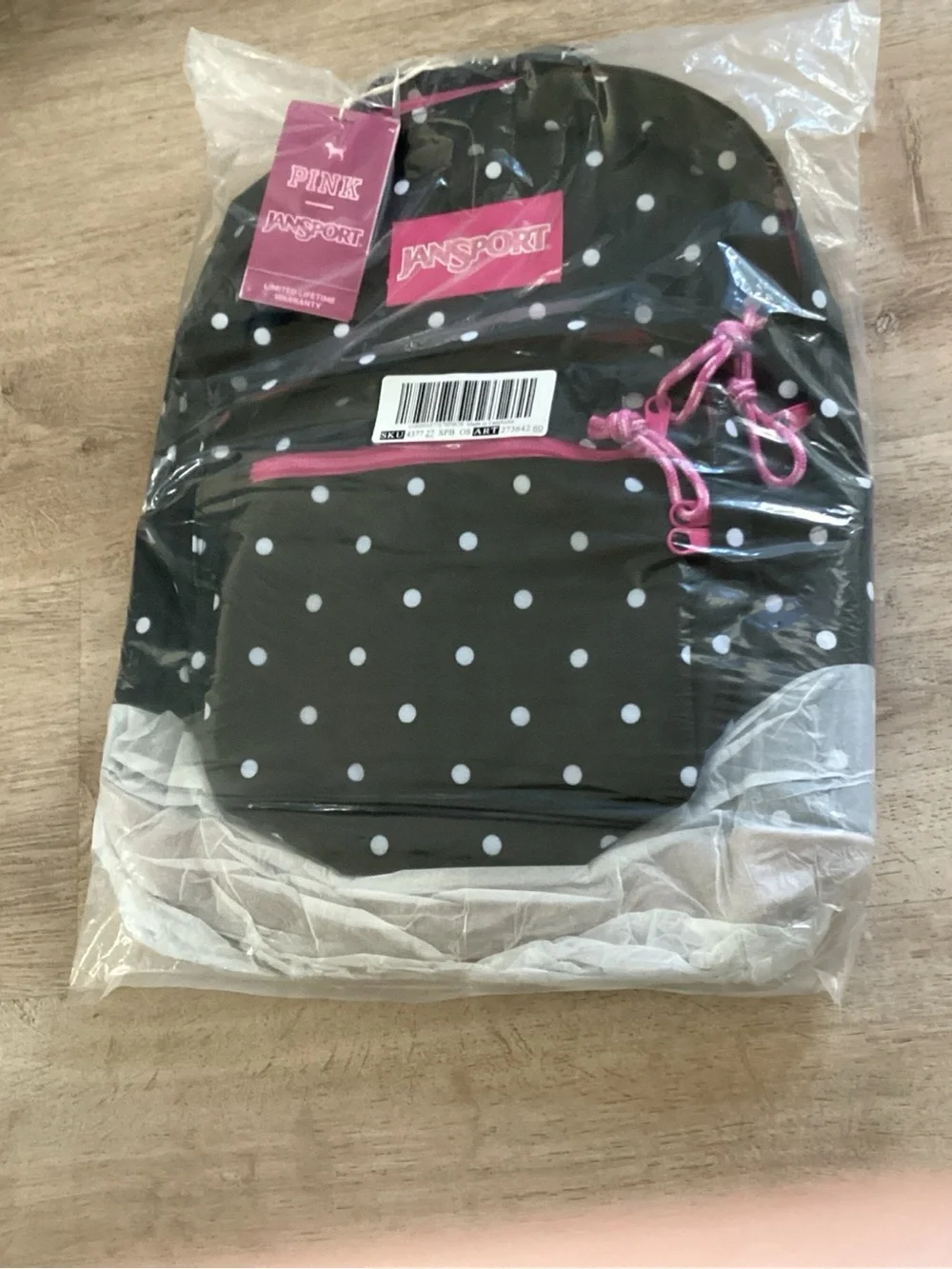 NWT Victoria’s Secret PINK x Jansport Black Polka Dot Right Backpack School Bag
